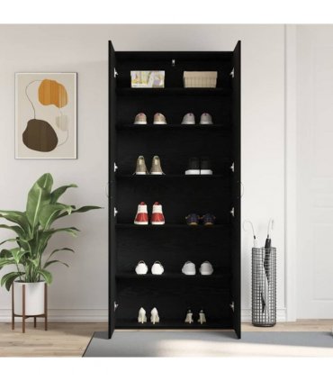 vidaXL Shoe Cabinet with Door Black 80 x 35.5 x 180 cm Engineered wood — Colour: Black oak