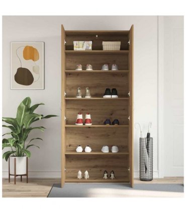 vidaXL Shoe Cabinet with Door Brown 80 x 35.5 x 180 cm Engineered wood — Colour: Artisan oak