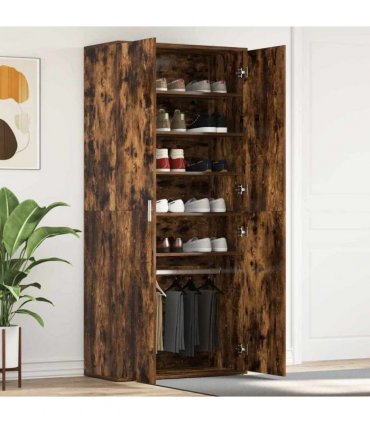 vidaXL Shoe Cabinet Smoked Oak 80 x 39 x 178 cm Engineered Wood