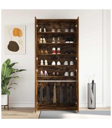 vidaXL Shoe Cabinet Smoked Oak 80 x 39 x 178 cm Engineered Wood