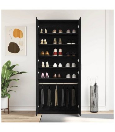 vidaXL Shoe Cabinet Black Oak 80 x 39 x 178 cm Engineered Wood