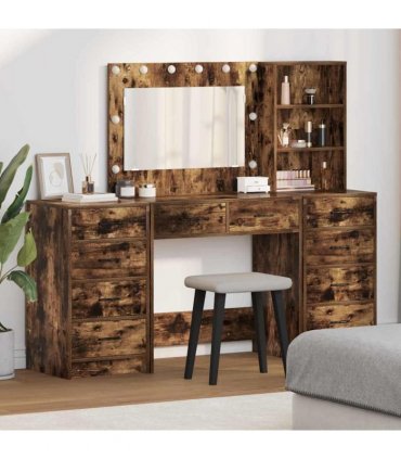 vidaXL Dressing Table with Drawer 3 pcs Smoked Oak Engineered Wood