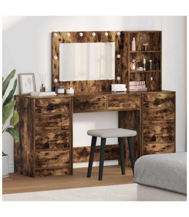 vidaXL Dressing Table with Drawer 3 pcs Smoked Oak Engineered Wood