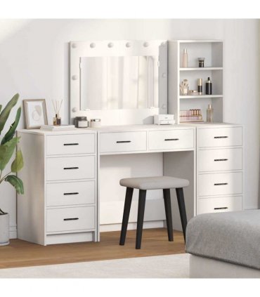 vidaXL Dressing Table with Mirror Lights 3 pcs White Engineered Wood