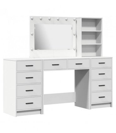 vidaXL Dressing Table with Mirror Lights 3 pcs White Engineered Wood