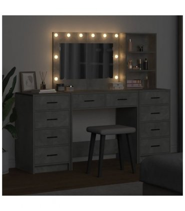 vidaXL Dressing Table with Drawer 3 pcs Concrete Grey Engineered Wood