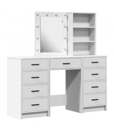 vidaXL Dressing Table with Mirror Lights 3 pcs White Engineered wood — V0671994191