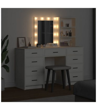 vidaXL Dressing Table with Mirror Lights 3 pcs White Engineered wood — V0671994191