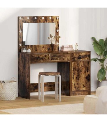 vidaXL Dressing Table with Mirror Lights 2 pcs Brown Engineered wood — Colour: Smoked oak