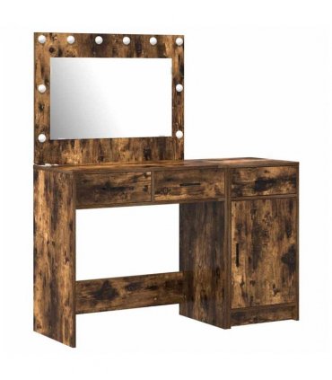 vidaXL Dressing Table with Mirror Lights 2 pcs Brown Engineered wood — Colour: Smoked oak