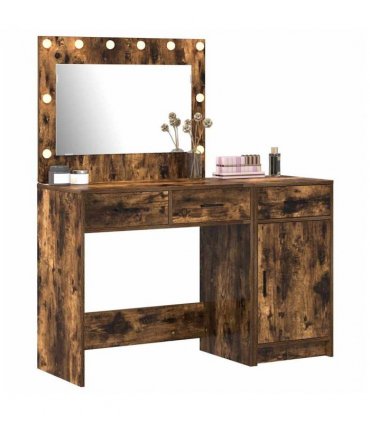 vidaXL Dressing Table with Mirror Lights 2 pcs Brown Engineered wood — Colour: Smoked oak