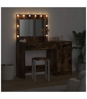 vidaXL Dressing Table with Mirror Lights 2 pcs Brown Engineered wood — Colour: Smoked oak