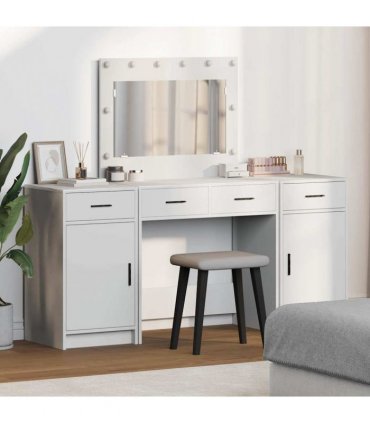 vidaXL Dressing Table with Mirror Lights 3 pcs White Engineered Wood — V0671994209