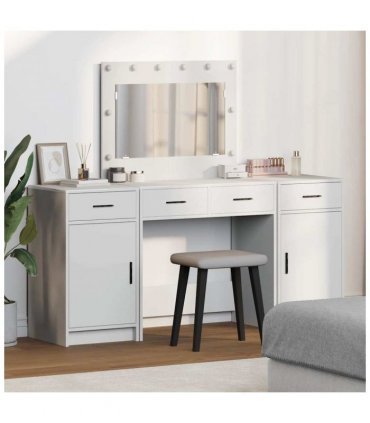 vidaXL Dressing Table with Mirror Lights 3 pcs White Engineered Wood — V0671994209