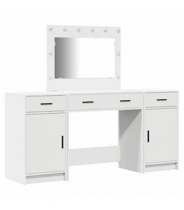 vidaXL Dressing Table with Mirror Lights 3 pcs White Engineered Wood — V0671994209