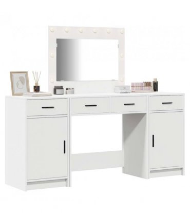 vidaXL Dressing Table with Mirror Lights 3 pcs White Engineered Wood — V0671994209