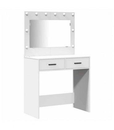 vidaXL Dressing Table with Mirror Lights 3 pcs White Engineered Wood — V0671994209