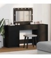 vidaXL Dressing Table with Mirror Lights 3 pcs Black Engineered Wood — Colour: Black oak