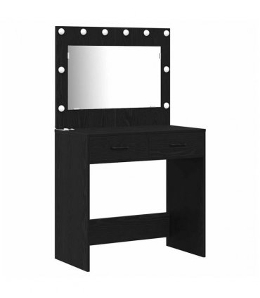 vidaXL Dressing Table with Mirror Lights 3 pcs Black Engineered Wood — Colour: Black oak