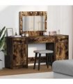 vidaXL Dressing Table with Mirror Lights 3 pcs Brown Engineered Wood — Colour: Smoked oak