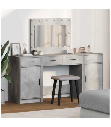 vidaXL Dressing Table with Mirror Lights 3 pcs Grey Engineered Wood — Colour: Concrete grey