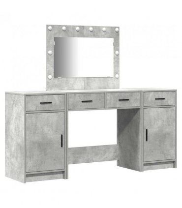 vidaXL Dressing Table with Mirror Lights 3 pcs Grey Engineered Wood — Colour: Concrete grey