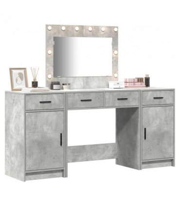 vidaXL Dressing Table with Mirror Lights 3 pcs Grey Engineered Wood — Colour: Concrete grey