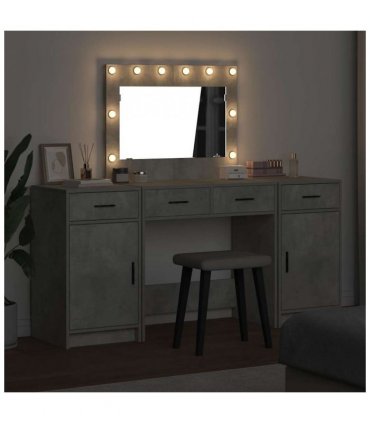 vidaXL Dressing Table with Mirror Lights 3 pcs Grey Engineered Wood — Colour: Concrete grey