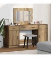 vidaXL Dressing Table with Mirror Lights 3 pcs Brown Engineered Wood — Colour: Artisan oak