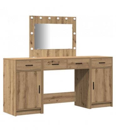 vidaXL Dressing Table with Mirror Lights 3 pcs Brown Engineered Wood — Colour: Artisan oak