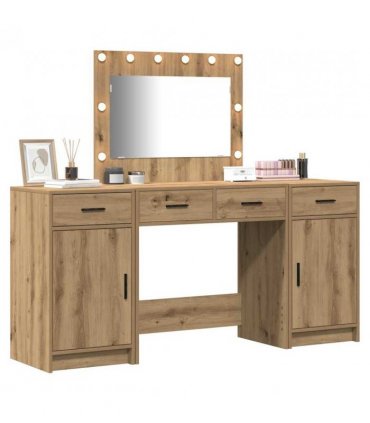vidaXL Dressing Table with Mirror Lights 3 pcs Brown Engineered Wood — Colour: Artisan oak