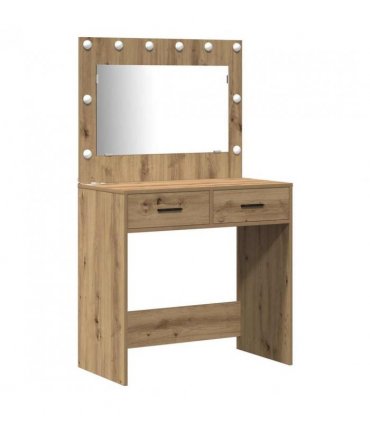 vidaXL Dressing Table with Mirror Lights 3 pcs Brown Engineered Wood — Colour: Artisan oak