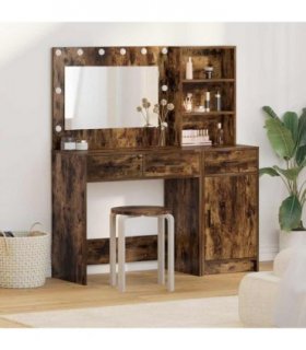 vidaXL Dressing Table with Mirror Lights 2 pcs Brown Engineered Wood — Colour: Smoked oak — V0671994230