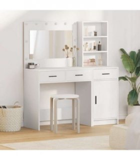 vidaXL Dressing Table with Mirror Lights 2 pcs White Engineered Wood