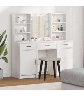 vidaXL Dressing Table Set with Drawer 3 pcs White Engineered Wood — V0671994249