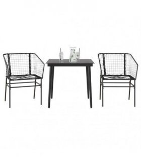 vidaXL 3 Piece Garden Dining Set Black Poly Rattan Glass — Size: 80 x 80 x 74 cm