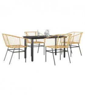 vidaXL 5 Piece Garden Dining Set Brown Poly Rattan Glass — Size: 140 x 70 x 74 cm
