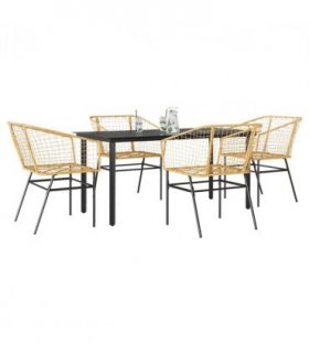 vidaXL 5 Piece Garden Dining Set Brown Poly Rattan Glass — Size: 160 x 80 x 74 cm