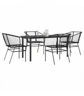 vidaXL 5 Piece Garden Dining Set Black Poly Rattan Glass — Size: 160 x 80 x 74 cm