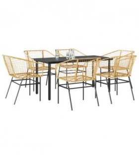 vidaXL 7 Piece Garden Dining Set Brown Poly Rattan Glass — Size: 160 x 80 x 74 cm
