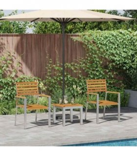 vidaXL Garden Dining Set 3 pcs Brown Solid Acacia Wood — Size: 45 x 45 x 38 cm (table), 56 x 54.5 x 87 cm (chair)