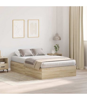 vidaXL Storage Bed Frame Sonoma Oak 120 x 200 cm Engineered Wood — V0671994437