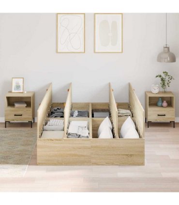 vidaXL Storage Bed Frame Sonoma Oak 120 x 200 cm Engineered Wood — V0671994437