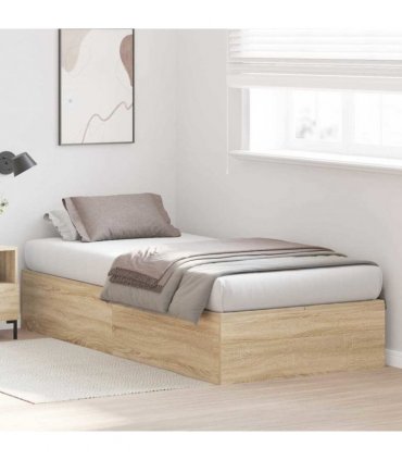 vidaXL Storage Bed Frame Sonoma Oak 90 x 190 cm Engineered Wood