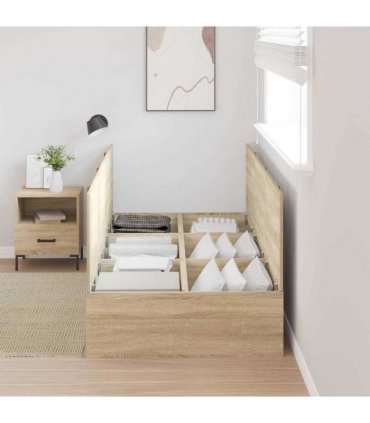 vidaXL Storage Bed Frame Sonoma Oak 90 x 200 cm Engineered Wood