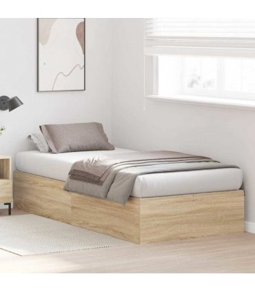 vidaXL Storage Bed Frame Sonoma Oak 90 x 200 cm Engineered Wood