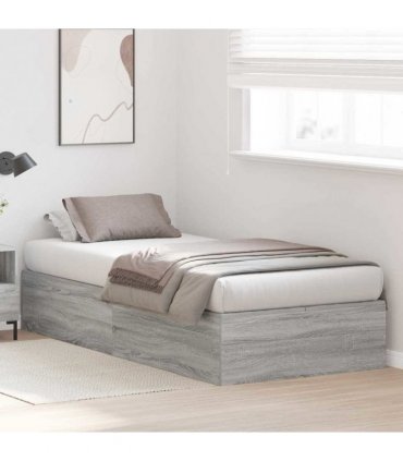 vidaXL Storage Bed Frame Grey Sonoma 100 x 200 cm Engineered Wood