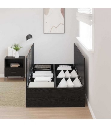 vidaXL Storage Bed Frame Black Oak 90 x 200 cm Engineered Wood