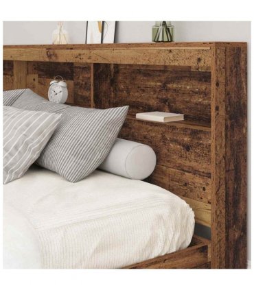 vidaXL Storage Headboard with Shelf Old Wood 200 cm Engineered Wood — Size: 200 x 200 cm