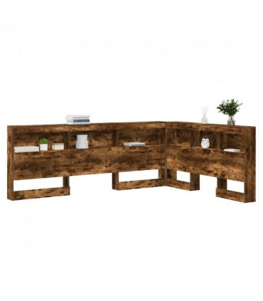 vidaXL Storage Headboard with Shelf Smoked Oak 150 cm Engineered Wood — Size: 150 x 200 cm